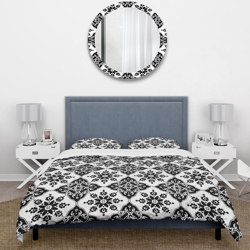 Ensemble de housse de couette traditionnel noir et blanc à imprimé mosaïque III