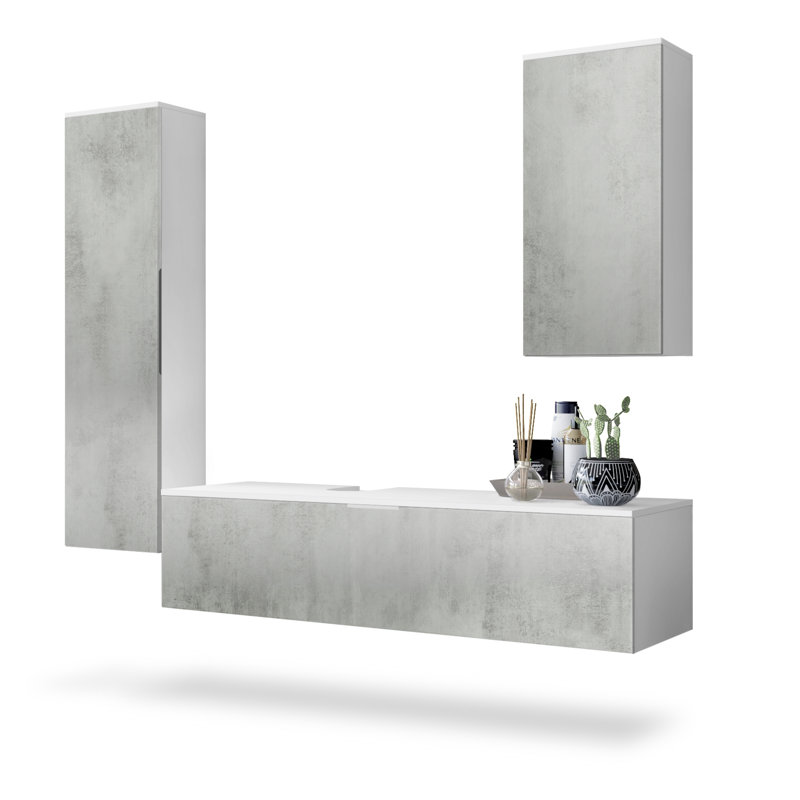 Aariyona 4-Piece Bathroom Furniture Suite, Oxide Concrete, Does not feature a mirror