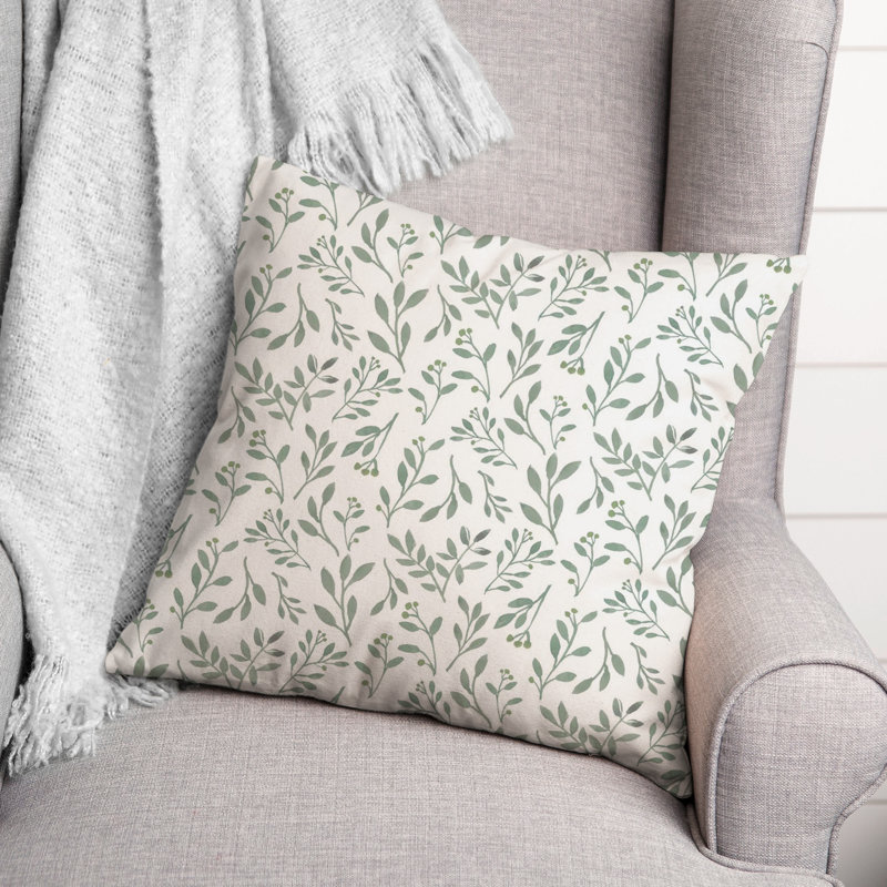 Floral Reversible Throw Pillow, Green/White