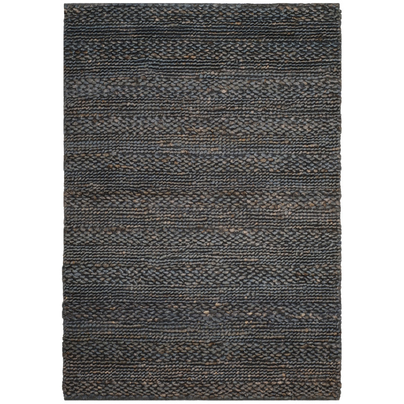Tekla Natural Fiber Hand Woven Jute/Cotton Striped Rug in Gray, Rectangle 3' x 5'