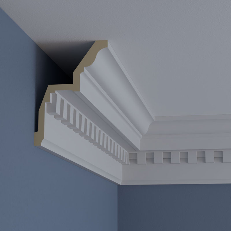 Primed White Polyurethane Geometric Crown Moulding Sample