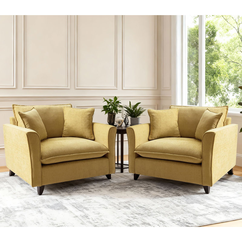 Fauteuil d'appoint surdimensionné de 47 po de large avec siège profond et coussin de taille (ensemble de 2), Jaune