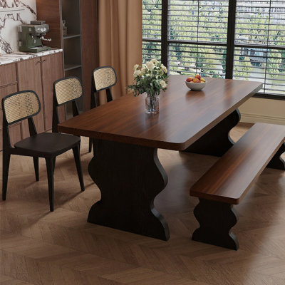 Brown+Black Rectangular Solid Wood Dining Table