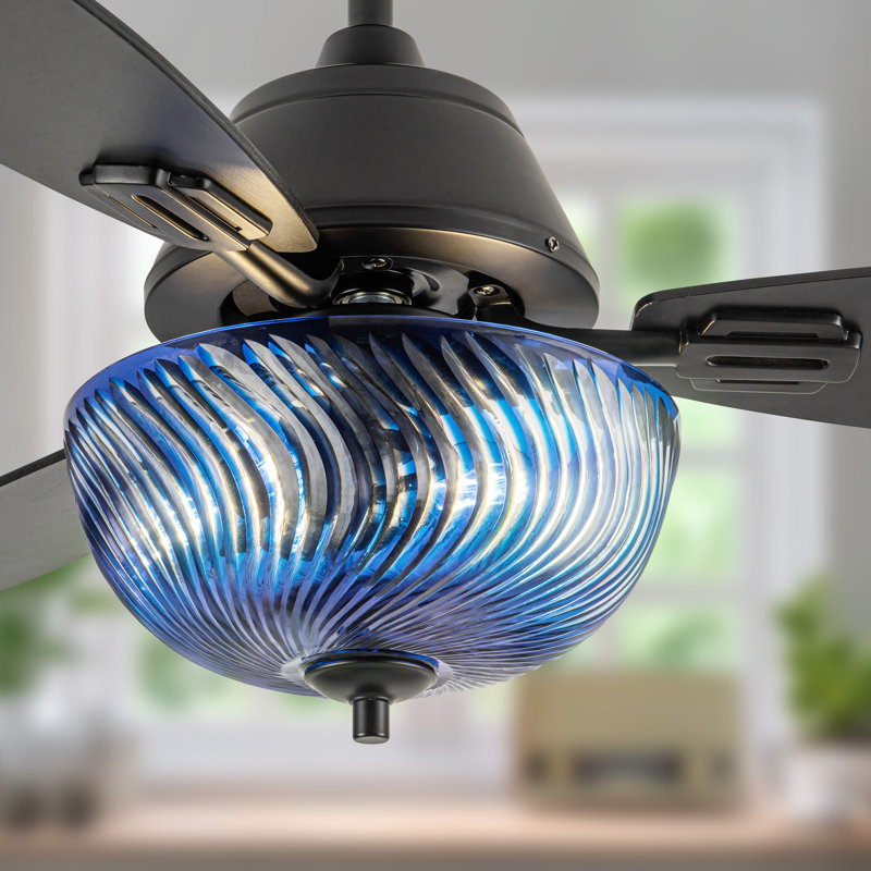 42"W Cecily LED Indoor Swirl Hand-Cut Glass Ceiling Fan With Remote Control, Black