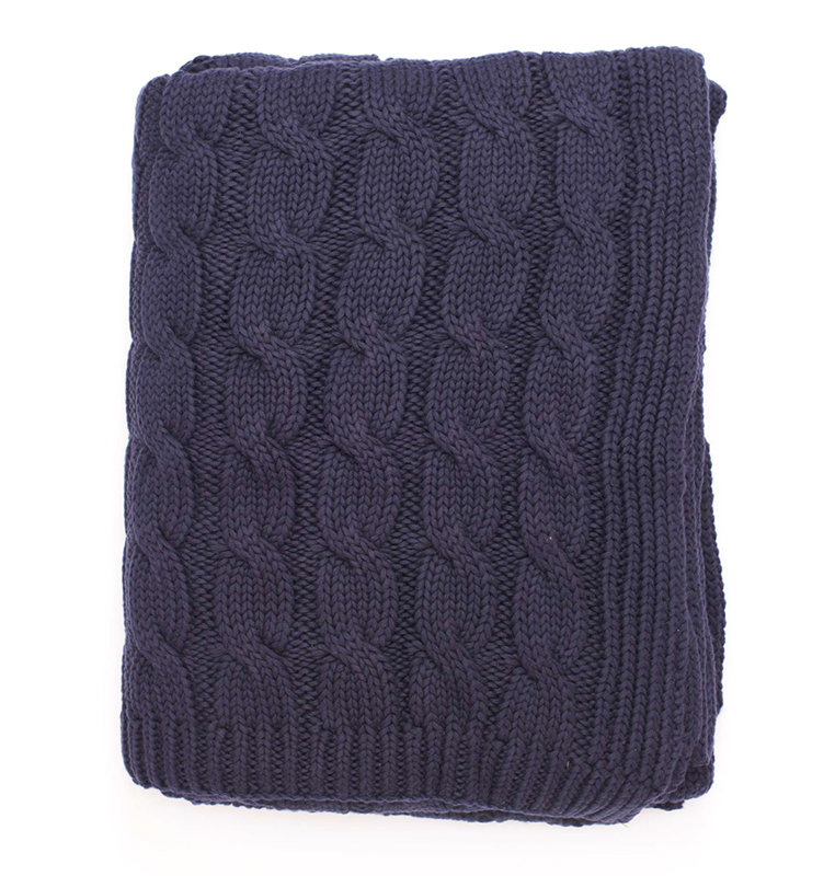 Big Cable Knitted Throw Blanket, Navy
