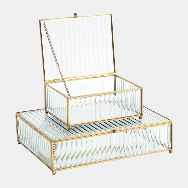 Reeded Glass Box-Clear, 3" H x 6" W x 7" D