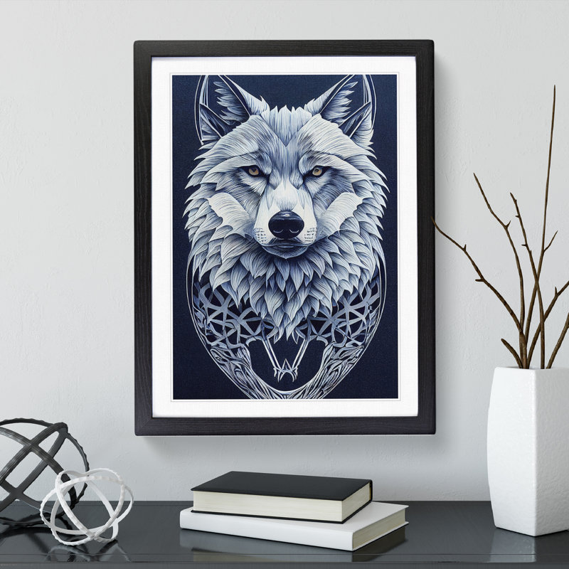Wolf Art Deco No.2 - Print, Black Framed Paper, 66cm H x 48cm W, White