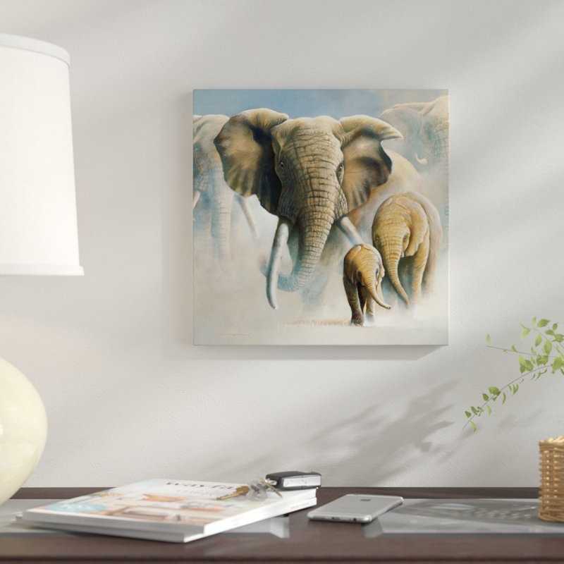 « running éléphants ii », impression sur toile, H 12 po x l 12 po x P 0,75 po, Pas de tapis, Toile tendue