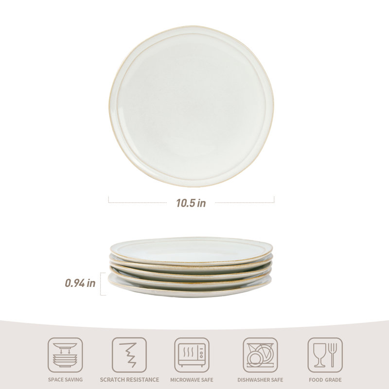 10.5'' Stoneware Dinner Plate, Vanilla White