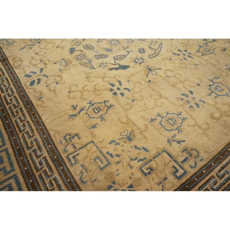 Antique Chinese Ningxia Rug, Hand-Knotted Wool, Ivory, 1890s