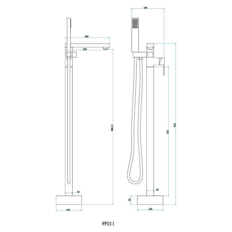 Bathroom Freestanding Tub Filler, Chrome Plated