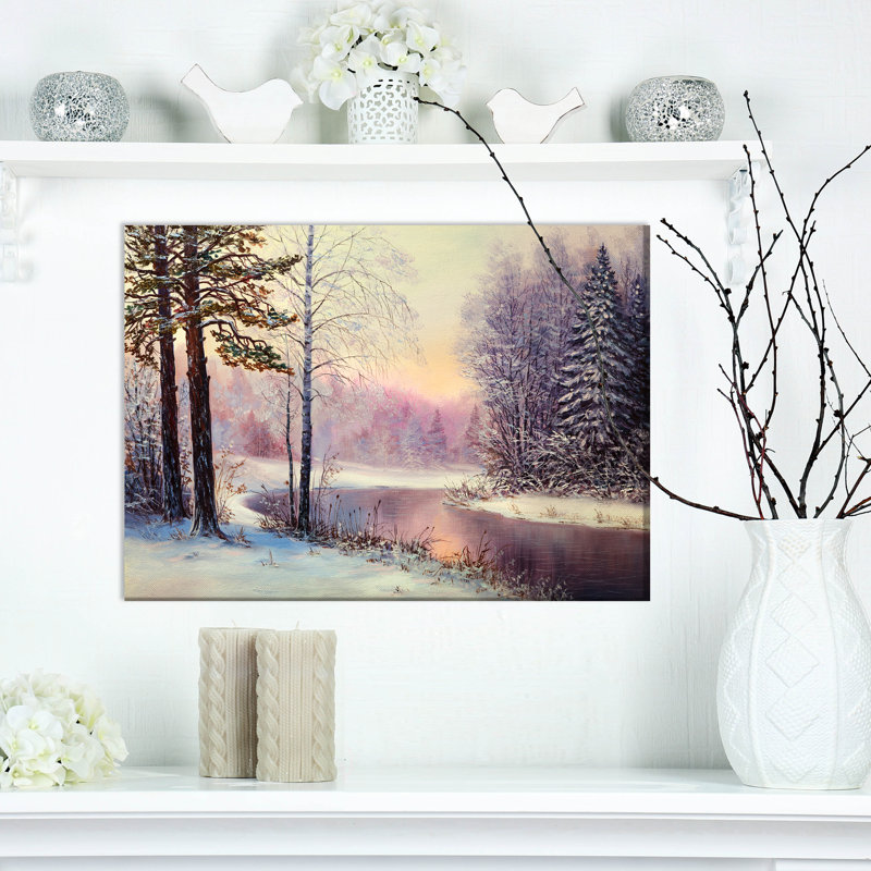 «River in Winter Landscape», peinture, H 20 po x l 12 po x P 1po, Toile tendue