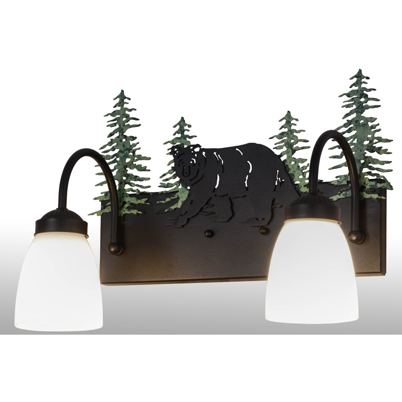 Adirondack Inspired Bear and Pine 2-Light Black Bronze Vanity Sconce