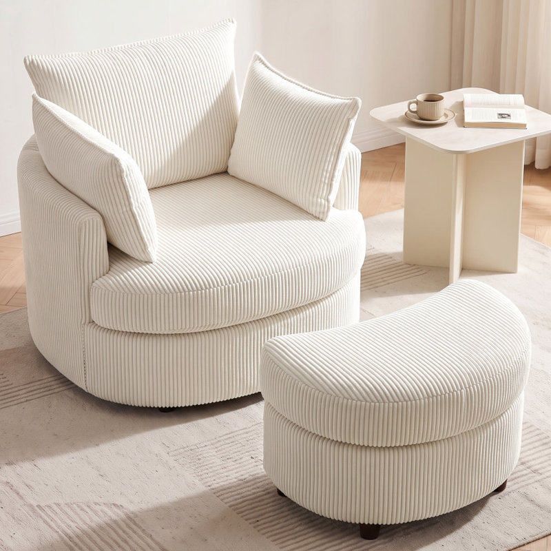 Fauteuil d'appoint pivotant en tonneau avec rangement caché Corduroy, Blanc