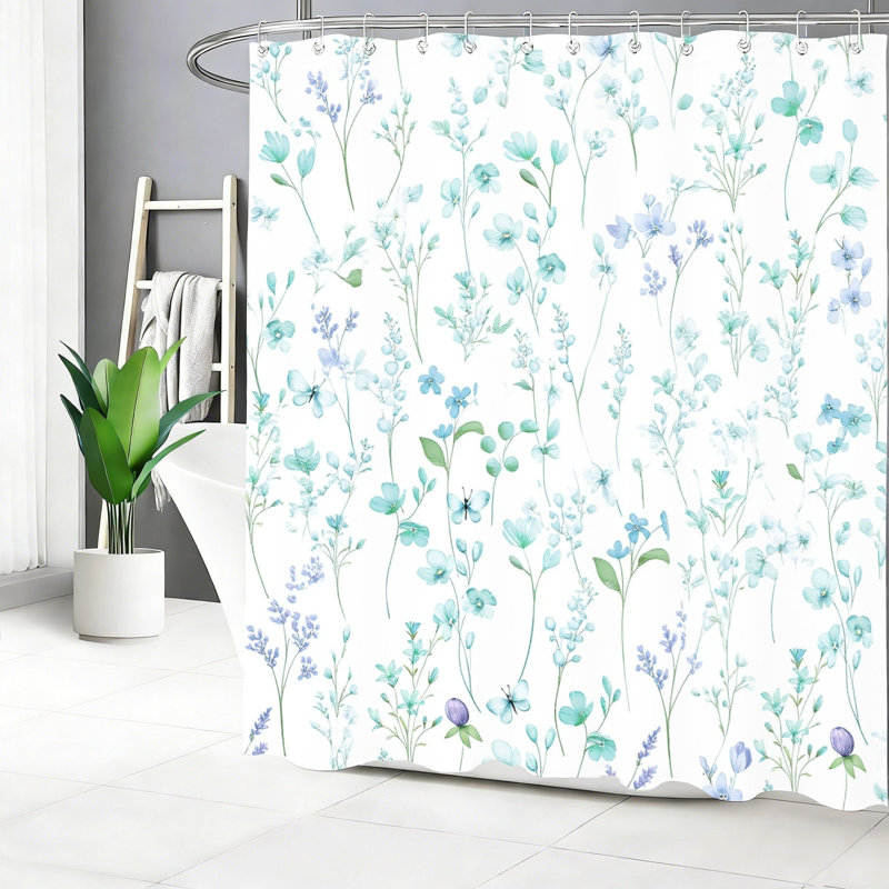 Rideau de bain floral avec crochets 72 po x 72 po (180 x 180 cm), bleu clair