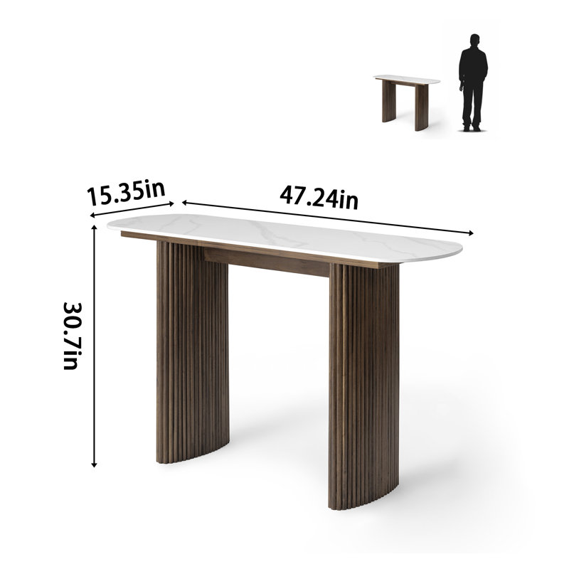 Serwon 47" Marble Console Table, White, Brown