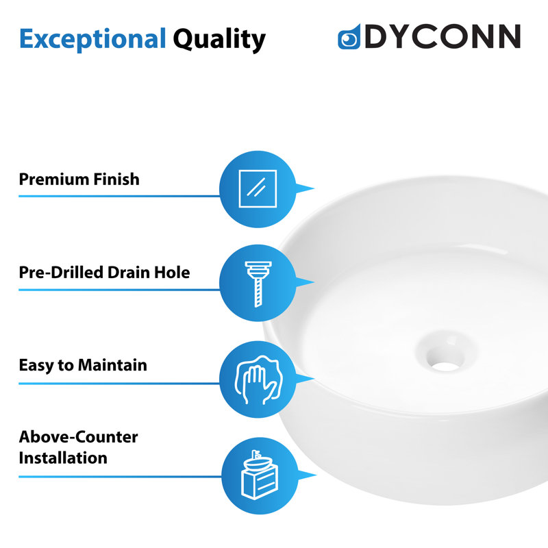 Dyconn Faucet Glossy White Ceramic Circular Bathroom Sink
