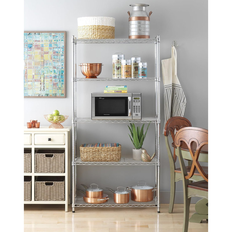 Étagère à 5 niveaux, tablettes de rangement en métal, capacité de 400 lb par tablette, 2000 lb au total, tablette réglable robuste, facile à assembler pour la cuisine, le garage, les plantes, L 36 po x l 14 po x H 72 po, chrome