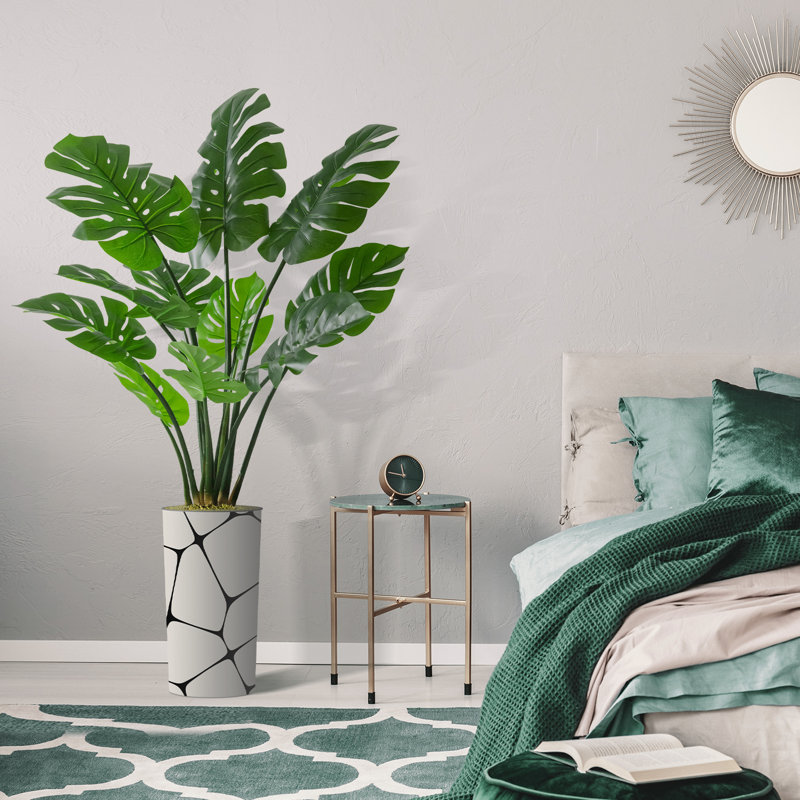 signwin - Artificial Monstera Tree In a Blue and Orange Marble Texture Vase - Modern Indoor Floor Plant Decoration for Home or Office - Large Size