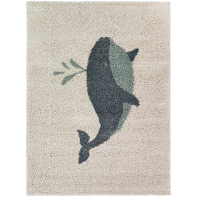 Saltaire Cream Kids Whale Area Rug
