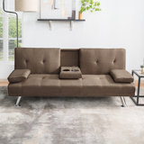 Futon Sofa Bed with Armrest, Cupholders, & Reclining Function, Ideal for Cozy Living Rooms