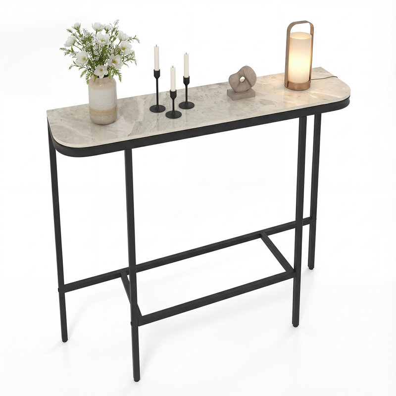 110cm Stone Top Console Table, Black