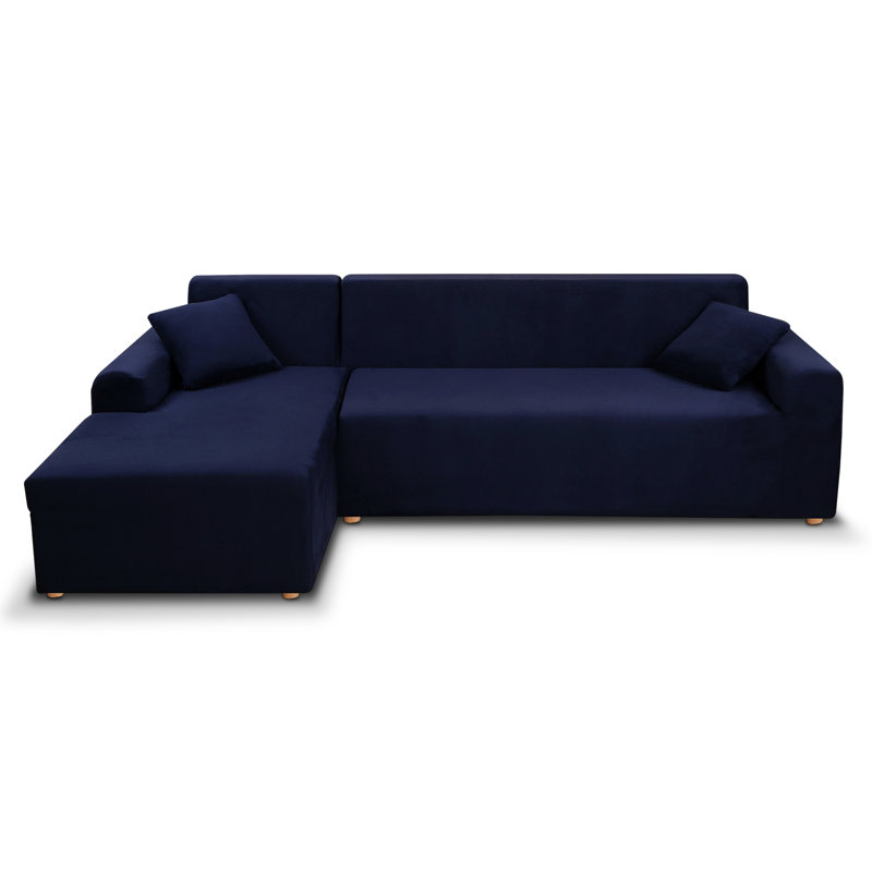 Housse pour canapé d'angle à coussins carrés / rectangulaires, Velours bleu marine