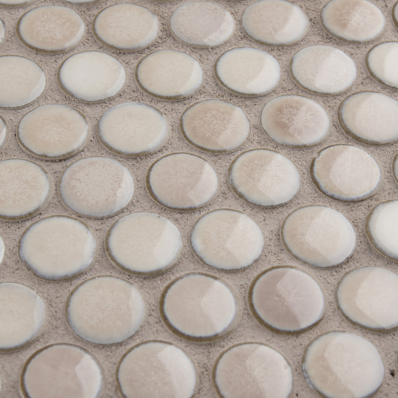 Hudson Penny Round 11-7/8 " x 12-5/8 " Porcelain Mosaic Floor and Wall Tile, Truffle