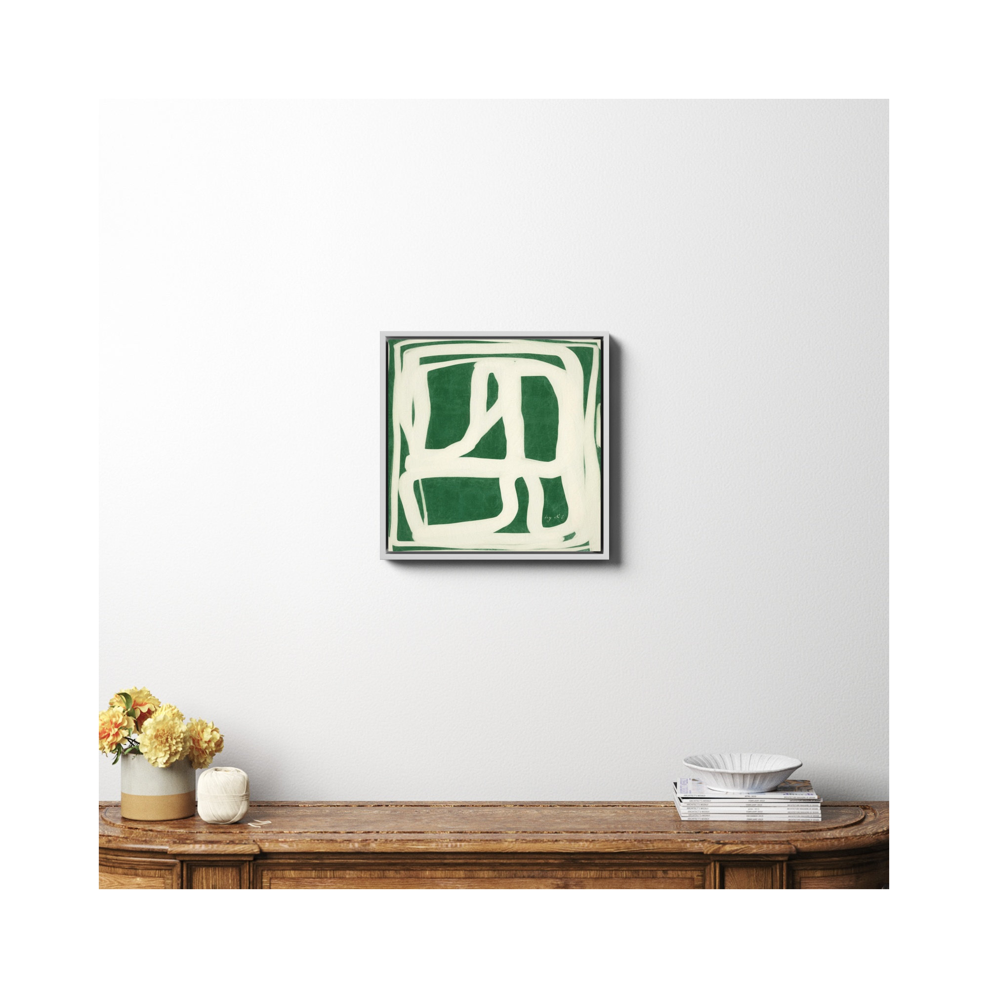 Green White Movement by Ivy&I, White Framed Canvas, No, 20" H x 20" W x 2" D