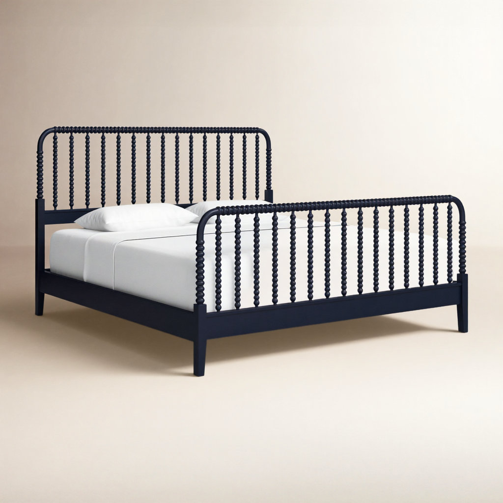 Louisa Solid Wood Spindle Bed, Queen, Navy