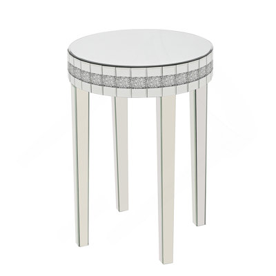Artisanal Round Mirror Breakfast Table With Diamond-Cut Pedestal Space-Saving Bistro-Style Table For Morning Coffee & Diningtempered Glass Top & Compact Design