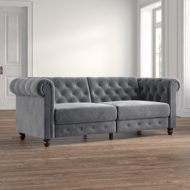 Dimmitt 3 Seater Velvet Sofa, Gray Velvet