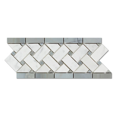 White Carrara 4 3/4" x 12" Basket Weave Border Marble Look Wall Border