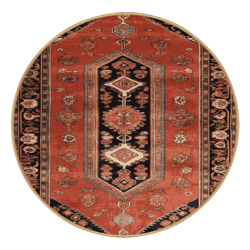 Machine Washable Turkish Brown Area Rug, Round 6'