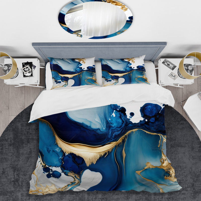 Abstrait marbre Geode Blue I - ensemble de housse de couette moderne - microfibre de polyester