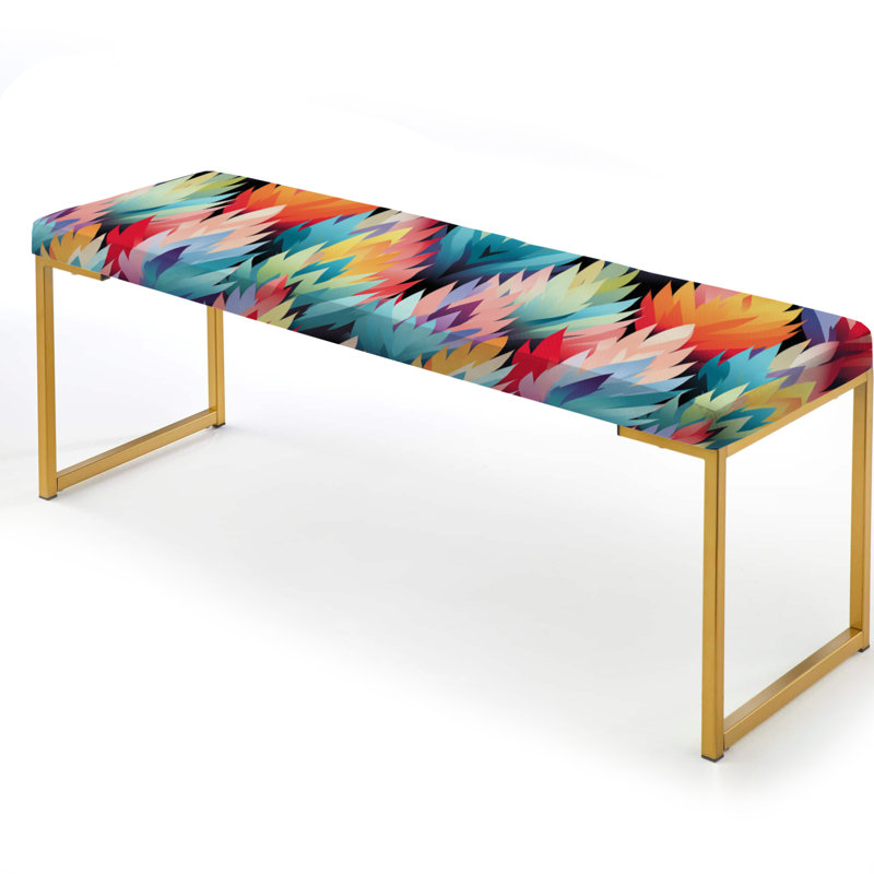 Colorful Bohemian Ikat Harmony Brilliance - Ikat Upholstered Gold Bench