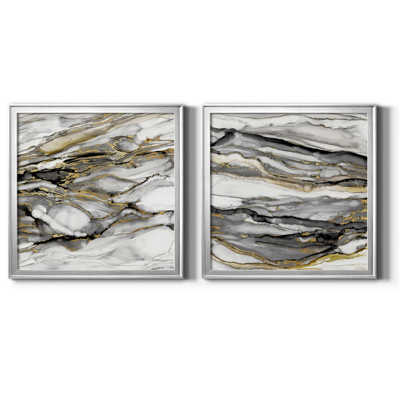 Marbré or I - impression sur toile encadrée 2 pièces, Argent, H 22,5 po x l 45 po x P 1,5 po