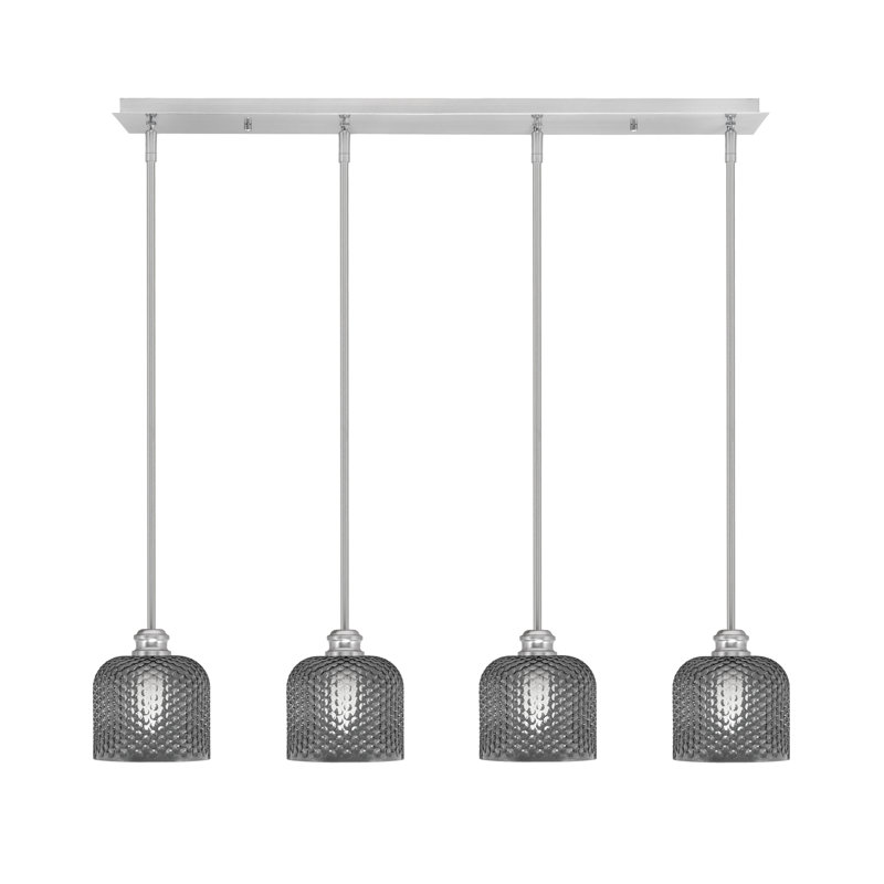 Luminaire suspendu linéaire 4 lumières Edge avec verre texturé 6 po Edge, Fumée texturée, Nickel brossé