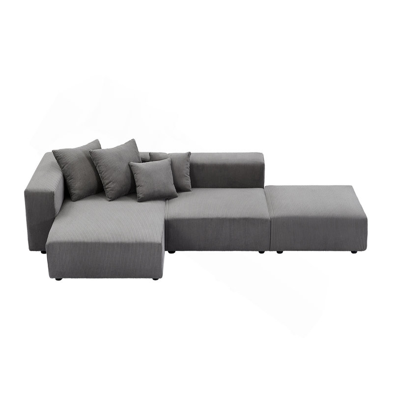 Ensemble de canapé modulaire en velours côtelé doux, petite méridienne en L pour salon, appartement, bureau, gris, Gris