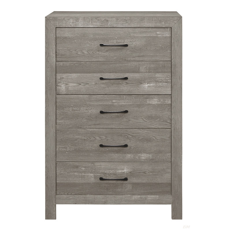 Commode 1 pièce à finition grise rustique avec tiroirs de rangement et meubles de chambre à coucher en métal noir