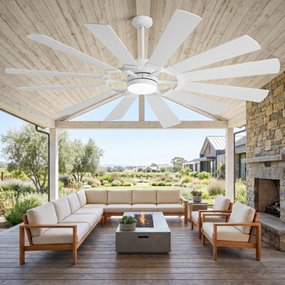 Modern Outdoor/indoor Ceiling Fan With Light And Remote, 12 Double-color Blades With Large Airflow, Quiet Reversible Dc Motor
