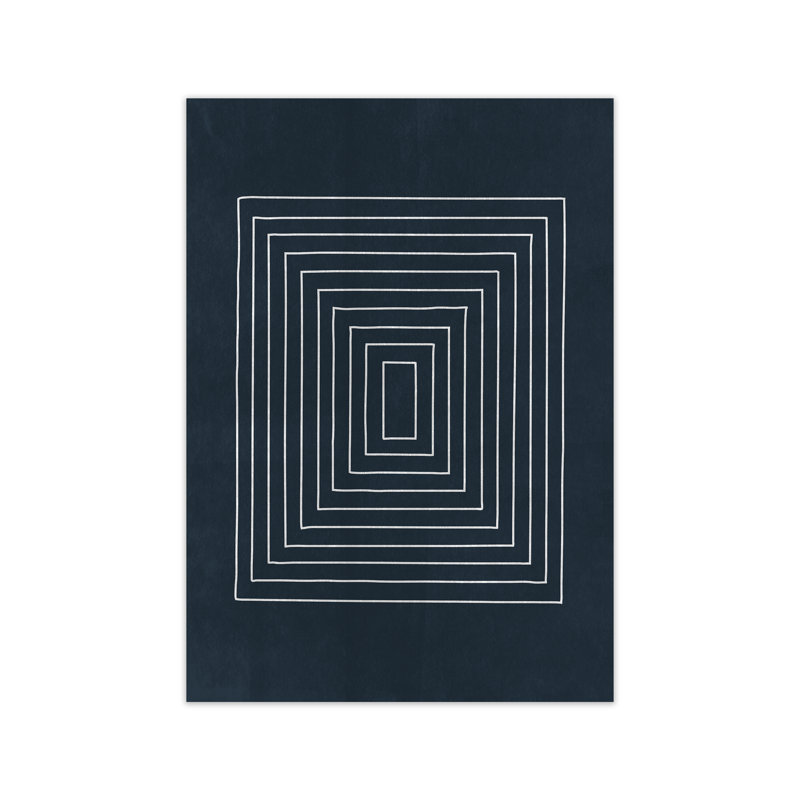 Lino Style Blue Geometric Squares - Print, No Frame, 59cm H x 42cm W x 1cm D