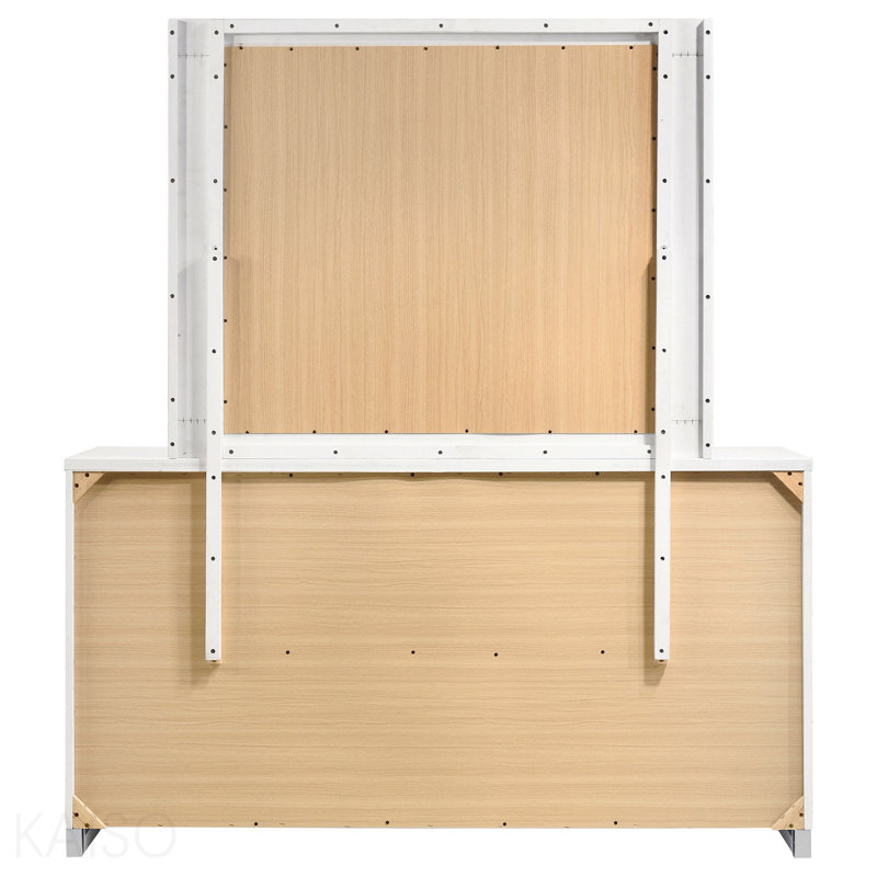 Commode 6 tiroirs blanche brillante avec miroir