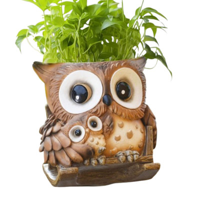 Cute Owl Brown Plant Pot With Rocking Chair