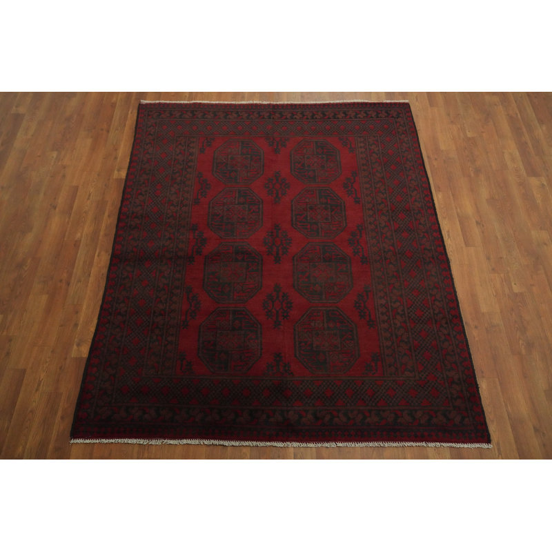 Tapis oriental rouge à motif géométrique 5 x 6