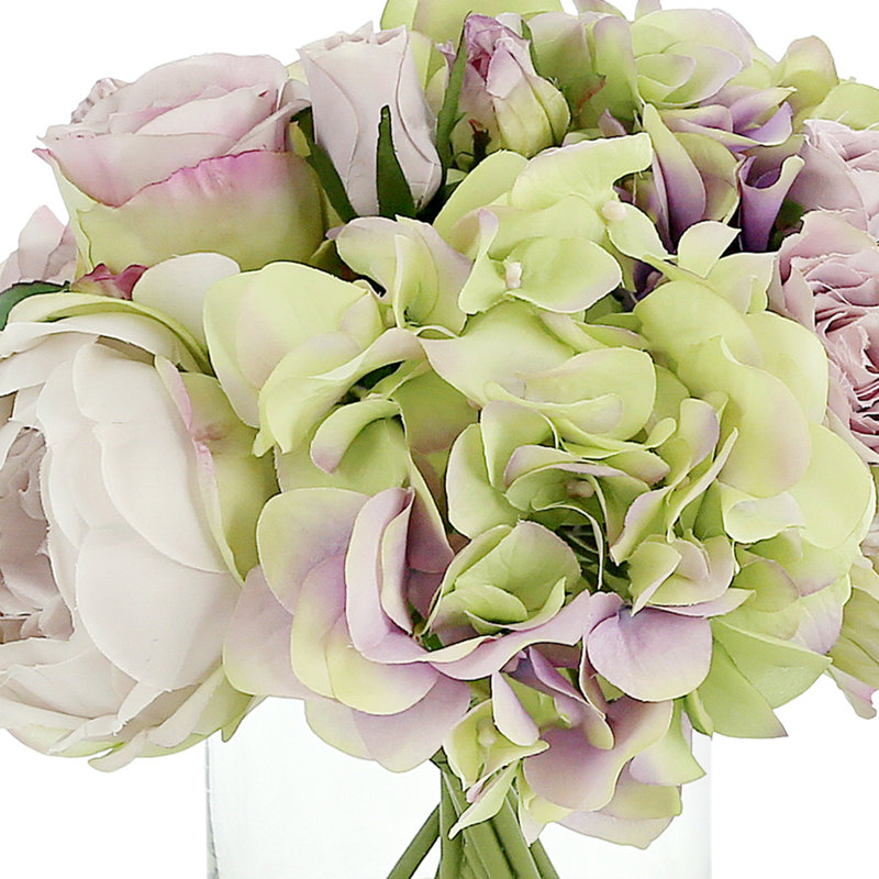 Mixed Floral Arrangement with Roses, Peonies and Hydrangeas, White/Pink