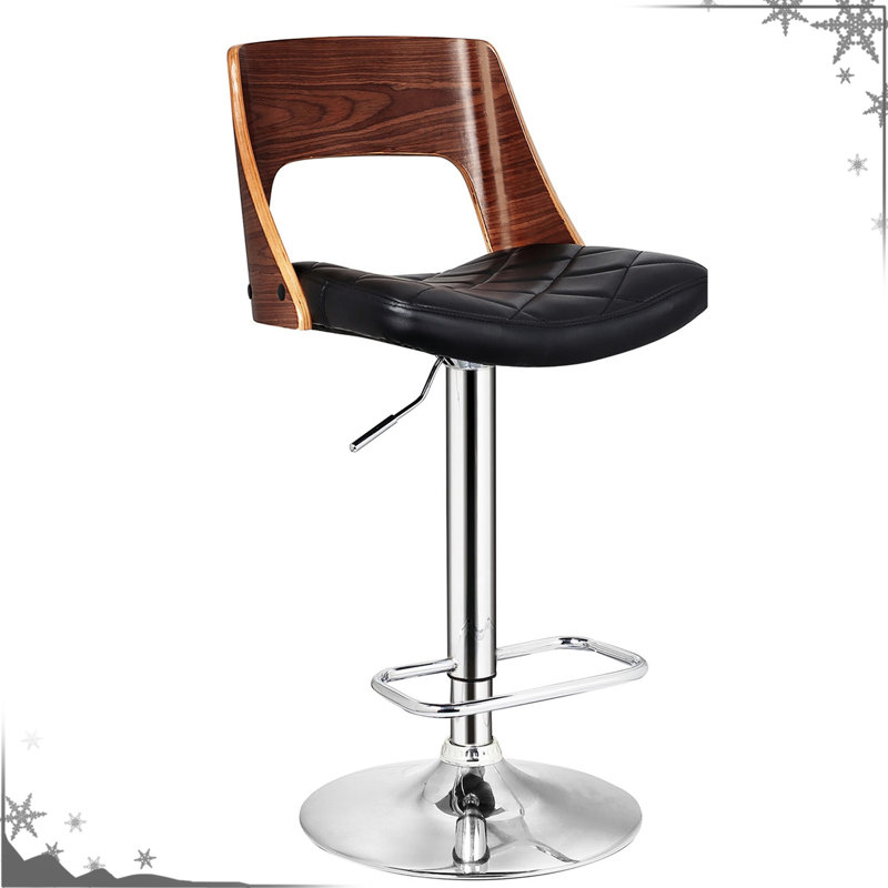 Tabouret de bar pivotant réglable de style rétro avec dossier et finition diamantée, hauteur de 61 à 82 cm, rotation à 360°, design moderne, noir, assise contemporaine avec éléments métalliques américains, pivotant, style rétro, structure