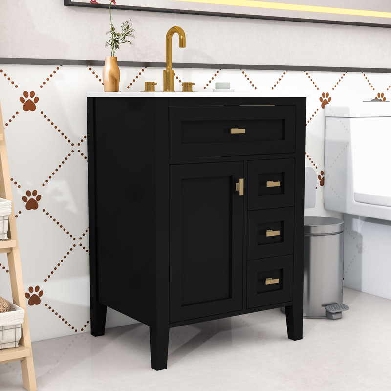 Meuble-lavabo compact en bois avec rangement spacieux, Noir