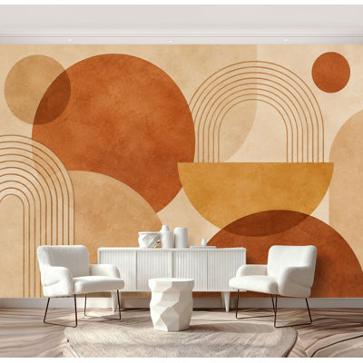 Papier peint adhésif à motifs géométriques abstraits, tons chauds et naturels, 175 cm (H) x 244 cm (L), amovible, en PVC, pour chambre, salon ou bureau.