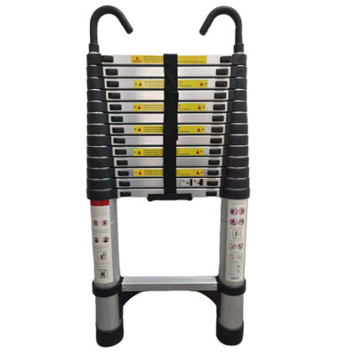Échelle télescopique de 4,1 mètres, échelle télescopique en aluminium, pieds antidérapants, capacité maximale de 300 livres, échelle pliable avec crochets, adaptée aux véhicules récréatifs ou aux travaux extérieurs